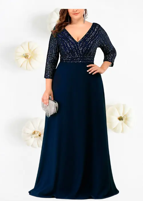 Vestido Azul Noche Plus Size Largo Gala. Alquiler vestidos