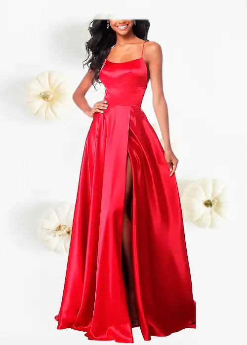 Vestido Rojo Abertura Elegante Largo Grado. Alquila La Lapita