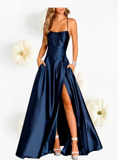 Vestido Azul Navy Abertura Elegante Largo Grado. Alquila vestidos