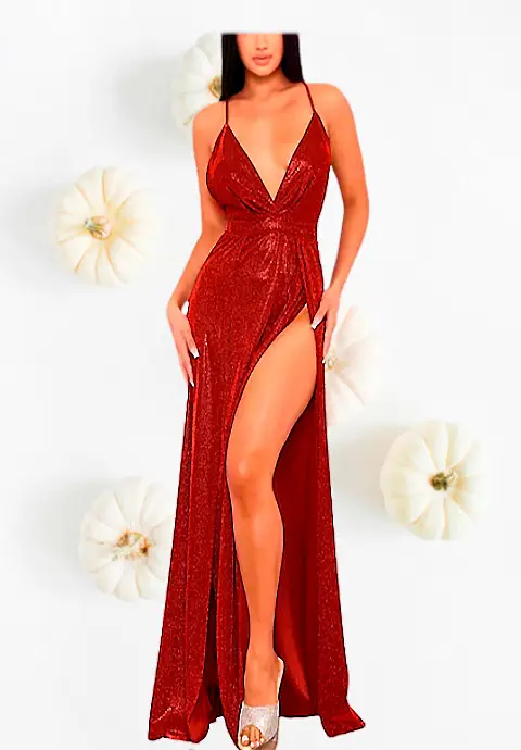 Vestido Glitter Rojo Largo Grado Noche Moda. Alquiler vestido