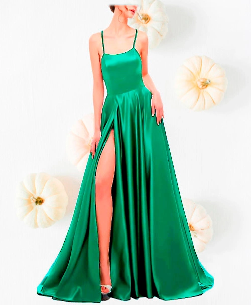 Vestido Verde Esmeralda Abertura Elegante Largo Grado de Noche