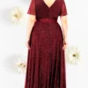 Vestido Elegante para Dama Vino Tinto Glitter Grande