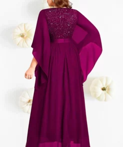 Vestido Elegante de Fiesta Morado Dama Mangas Largo