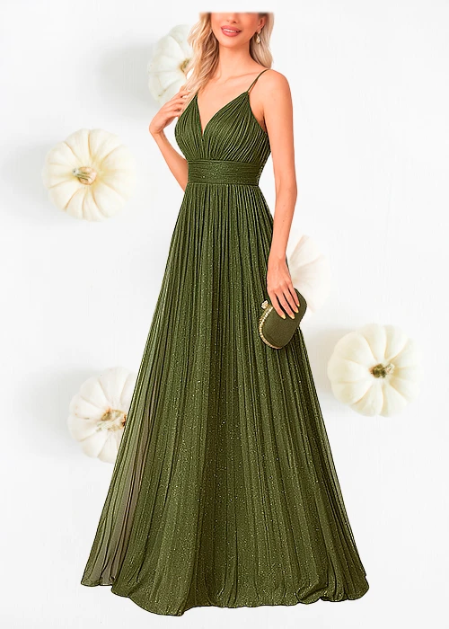 Vestido Verde Oliva Largo Elegante Mujer Dama de Honor