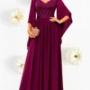 Vestido Elegante Invitada Morado Dama Manga Larga