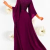 Vestido Elegante Invitada Morado Dama Manga Larga