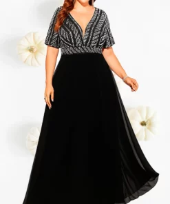 Vestido Negro con Plateado Talla Plus Size Grande de Noche