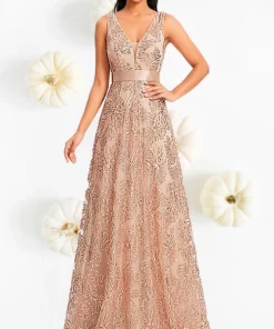 Vestido Dorado Champaña Elegante Largo de Dama Gala Invitada