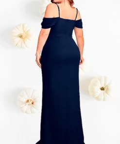 Vestido Azul Sirena Abertura de Gala Largo Talla Grande Plus