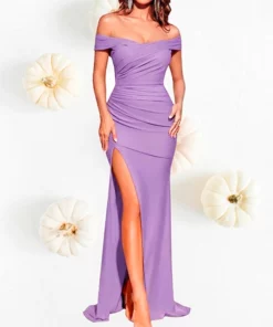 Vestido Lila Sirena Cuello Bandeja Prom Graduación Juvenil