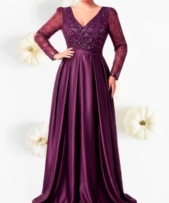 Vestido Morado Mangas Elegante Noche Largo Tallas Grandes