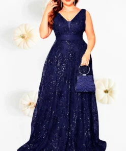Vestido Talla Grande Azul Navy Largo de Noche de Gala